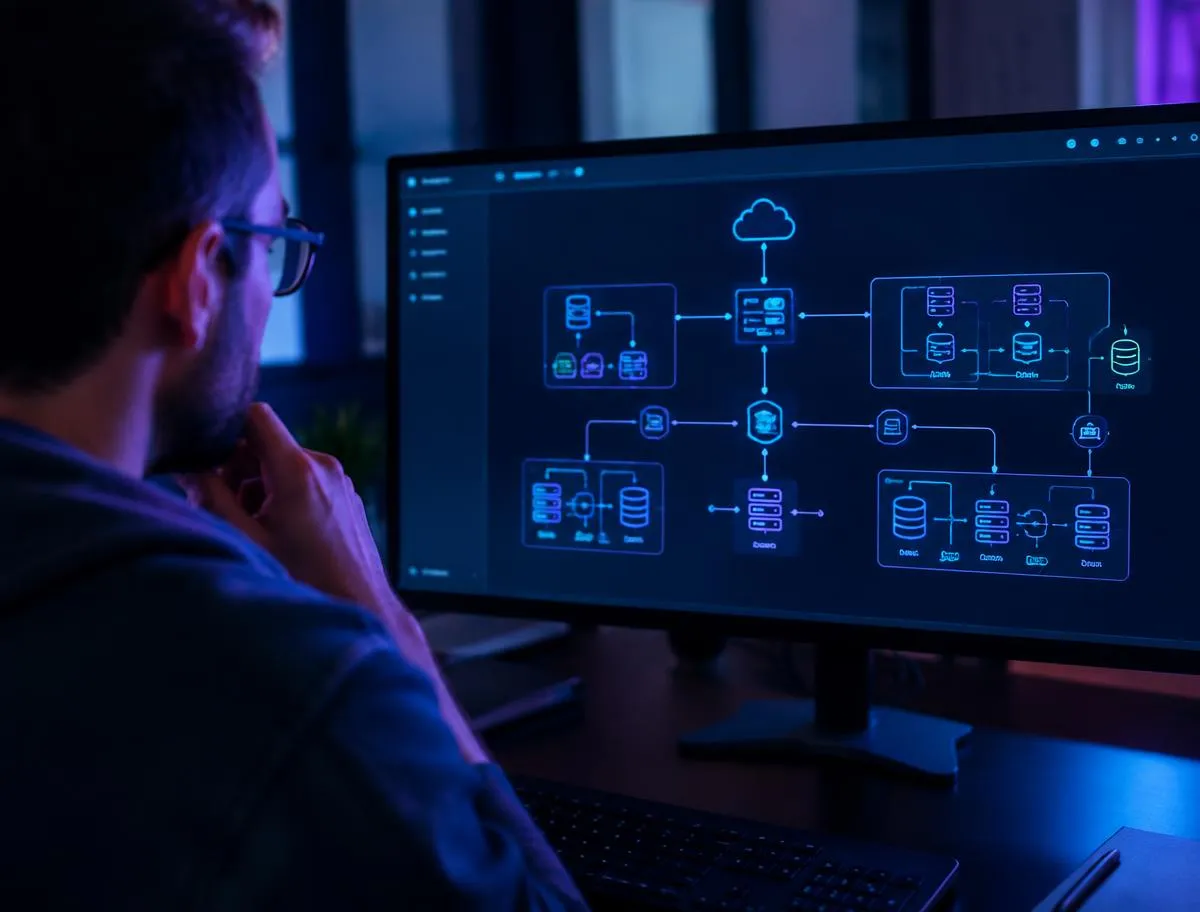 Man studying a site architecture diagram during a technical SEO audit