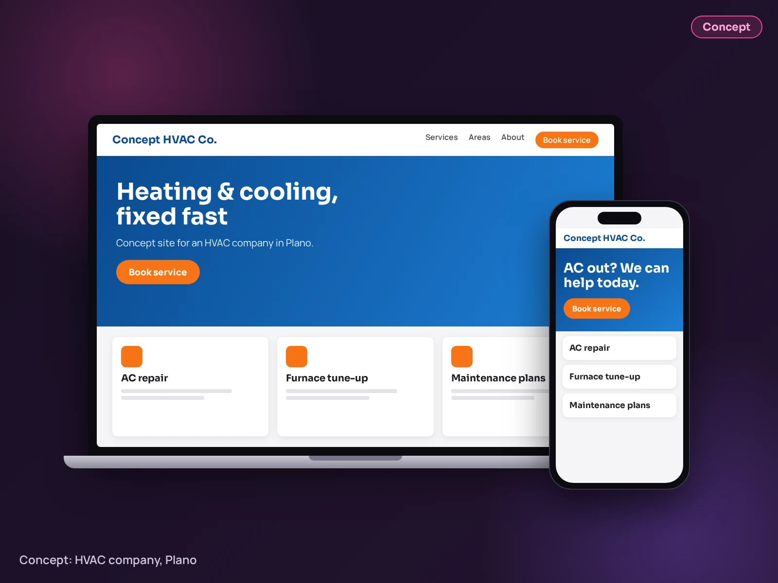 Concept example (not client work): HVAC company website design by Inspire Technologies