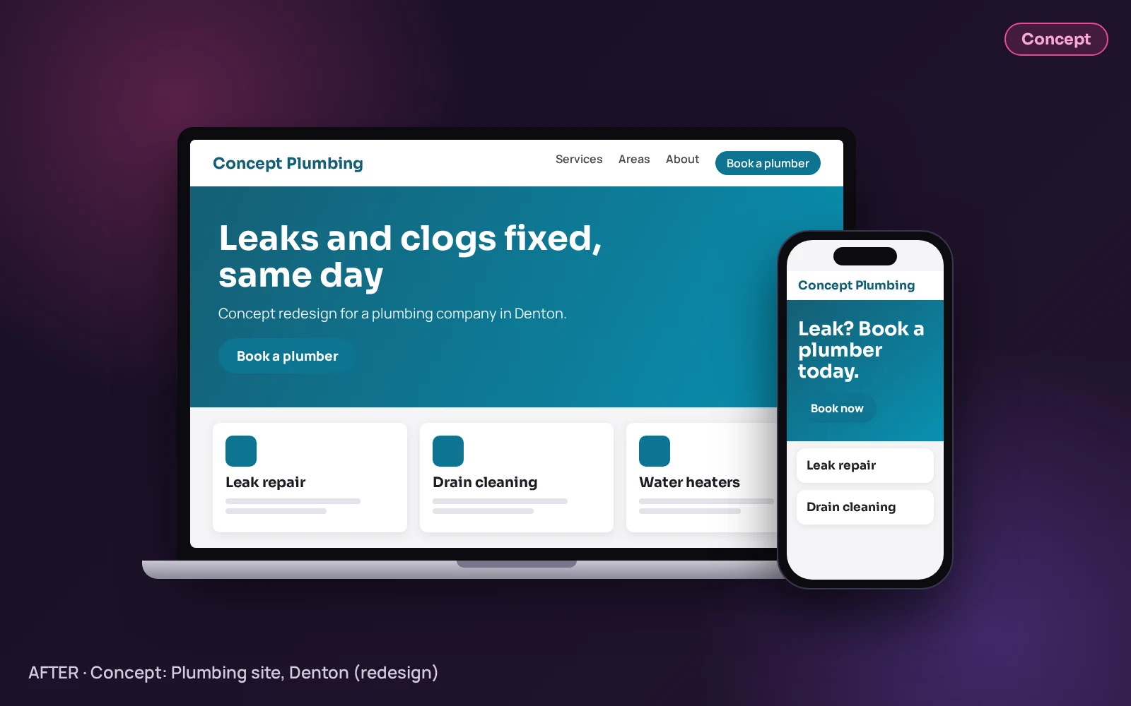 Concept example (not client work): Plumbing website after redesign design by Inspire Technologies