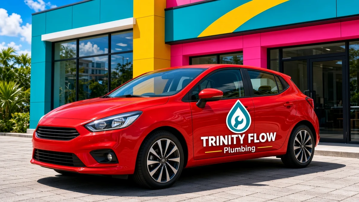 Sample logo design shown as branding on a car door